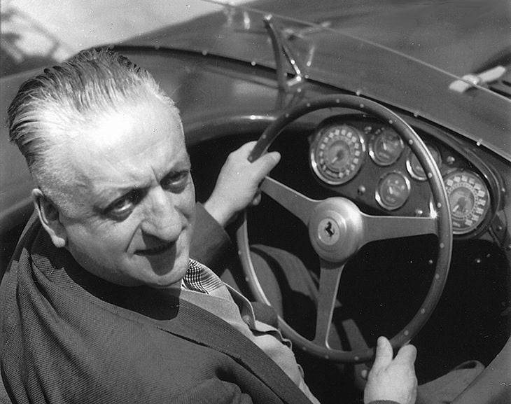 UNKNOWN ? Early-1950s: Enzo Ferrari began racing as a youngster in the mid-1910s. After World War I, he started Scuderia Ferrari, the racing team representing the Alfa Romeo brand. He continued as a driver through 1932 before turning his full attention to managing Alfa Romeo?s racing operation. After World War II, in 1947, Ferrari began manufacturing cars bearing his name. He used racing extensively to help with marketing his cars, winning the prestigious 24 Hours of Le Mans at Circuit de la Sarthe in France, to date, 14 times. Since 1950, Ferraris have won the World Formula One championship 15 times with drivers Alberto Ascari, Juan Manuel Fangio, Mike Hawthorn, Phil Hill, John Surtees, Niki Lauda, Jody Scheckter, Michael Schumacher and Kimi Raikkonen. (Photo by ISC Images & Archives via Getty Images)