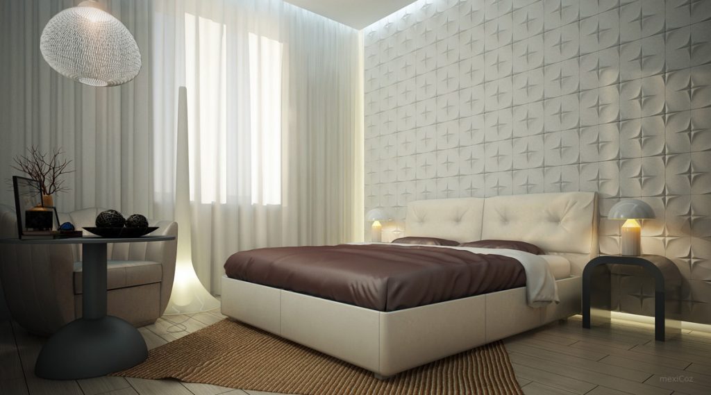White-bedroom-textured-feature-wall